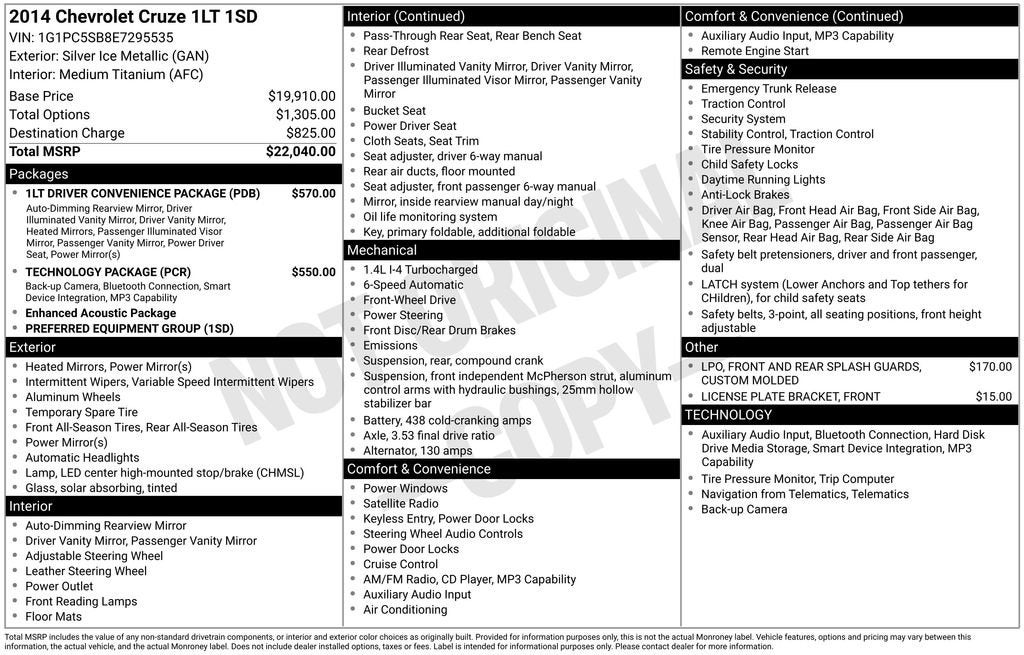 2014 Chevrolet Cruze 1LT