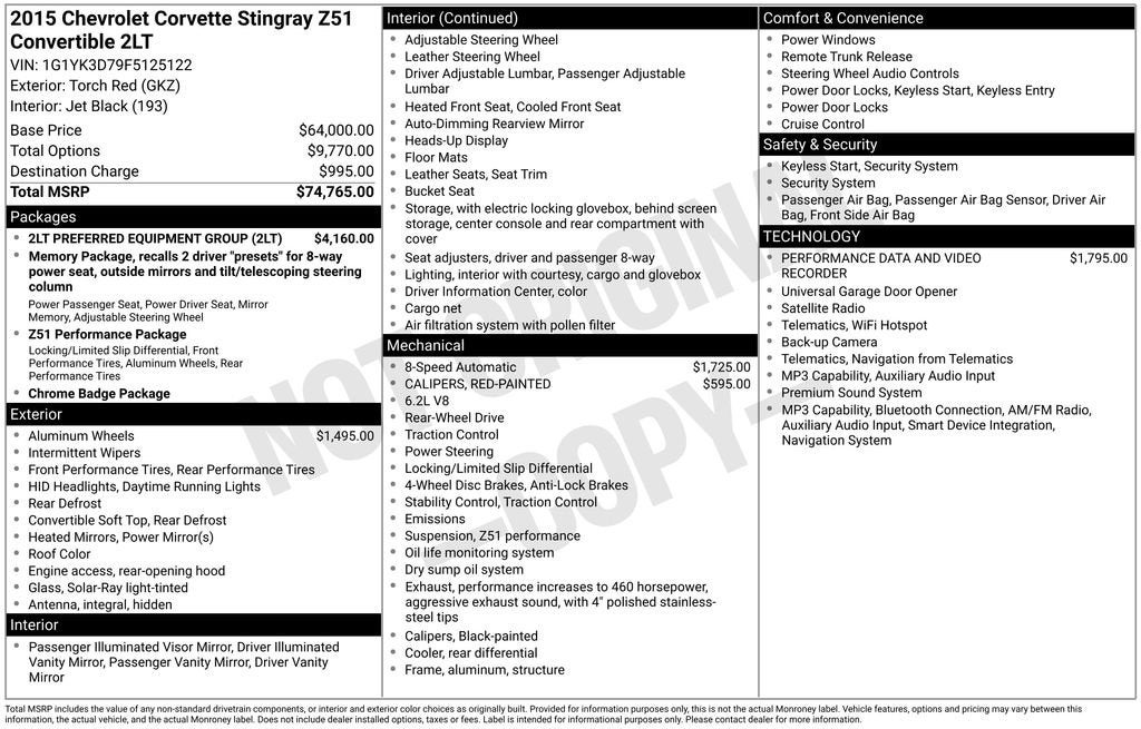 2015 Chevrolet Corvette Stingray Z51 2LT