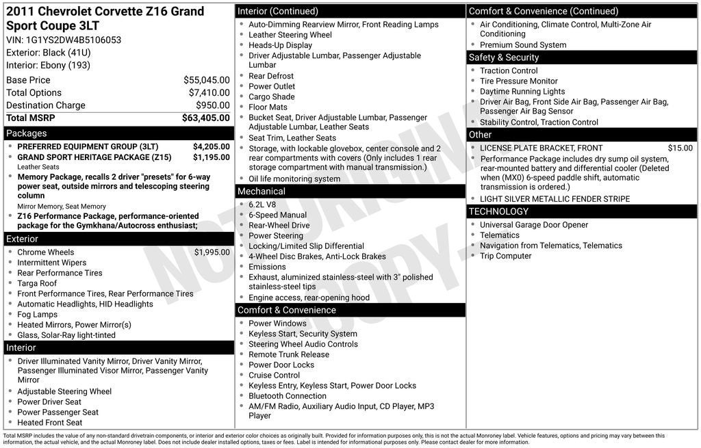 2011 Chevrolet Corvette Grand Sport Z16 Grand Sport w/3LT