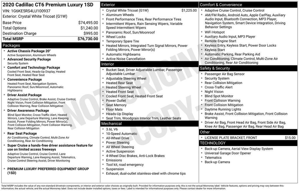 2020 Cadillac CT6 3.6L Premium Luxury