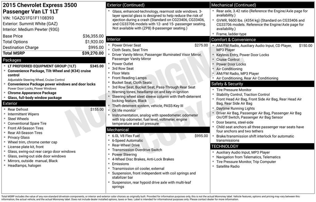 2015 Chevrolet Express Passenger 3500 LT