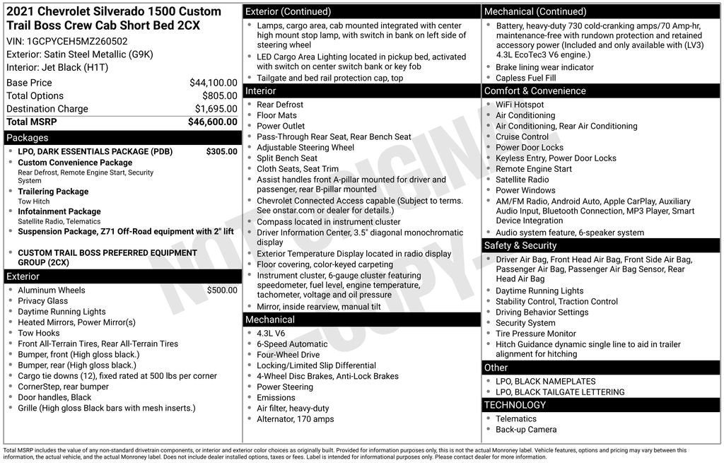 2021 Chevrolet Silverado 1500 Custom Trail Boss