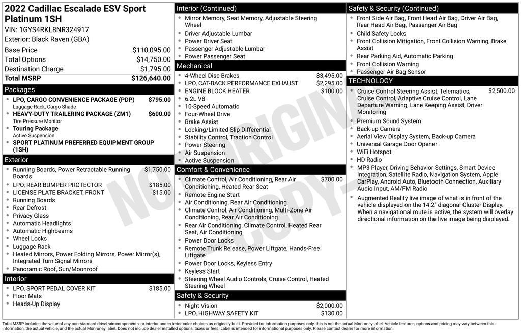 2022 Cadillac Escalade ESV Sport Platinum