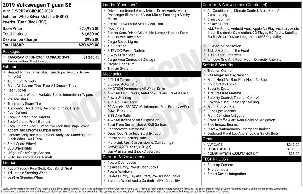 2019 Volkswagen Tiguan 2.0T SE