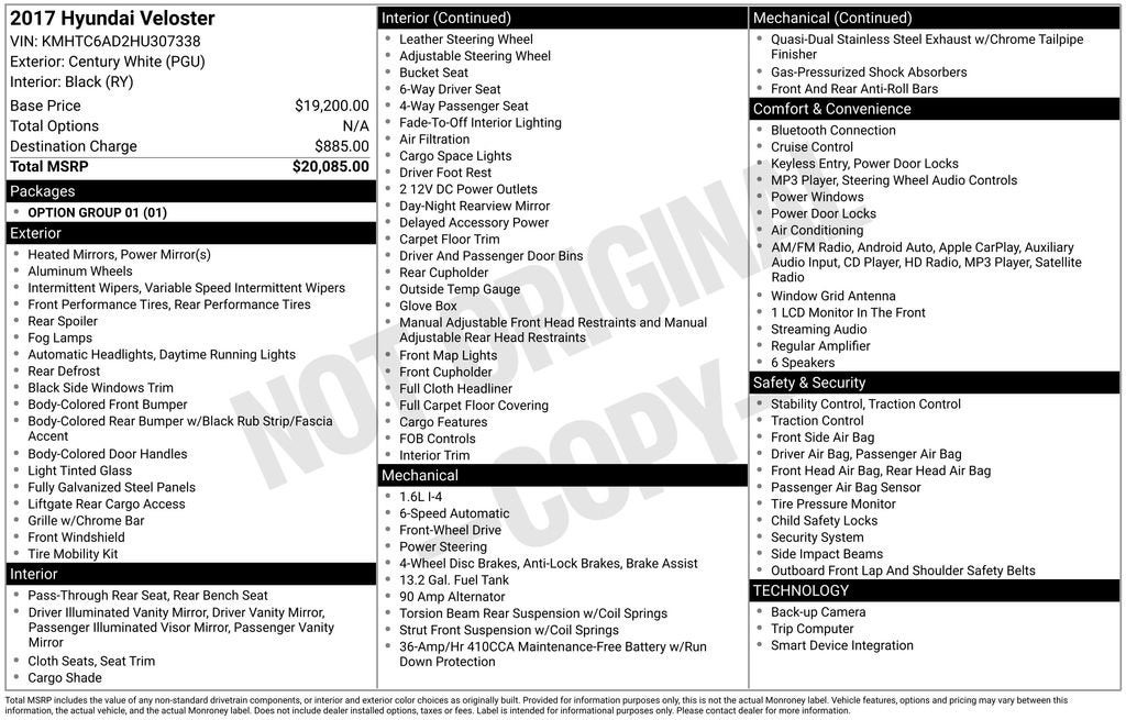 2017 Hyundai Veloster Base w/Black